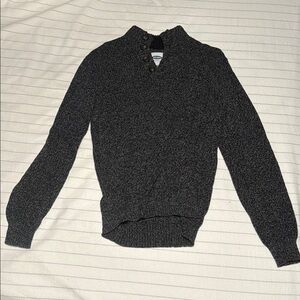 Men's Black Sweater with Button Collar